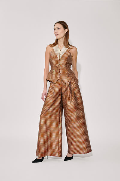 Wide Leg Pleat Pleat Pants in Dot Jacquard Mikado
