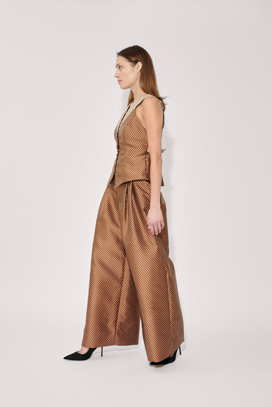 Wide Leg Pleat Pleat Pants in Dot Jacquard Mikado