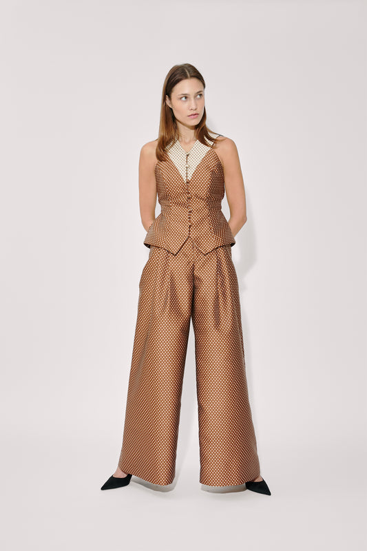 Wide Leg Pleat Pleat Pants in Dot Jacquard Mikado