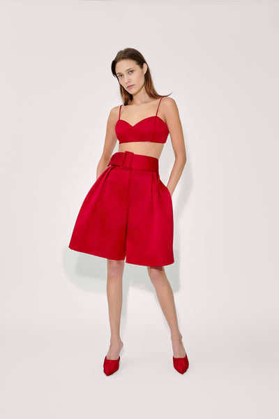 Belted Wide Shorts in Double Duchess Satin