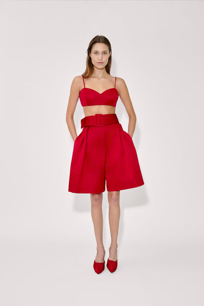 Belted Wide Shorts in Double Duchess Satin