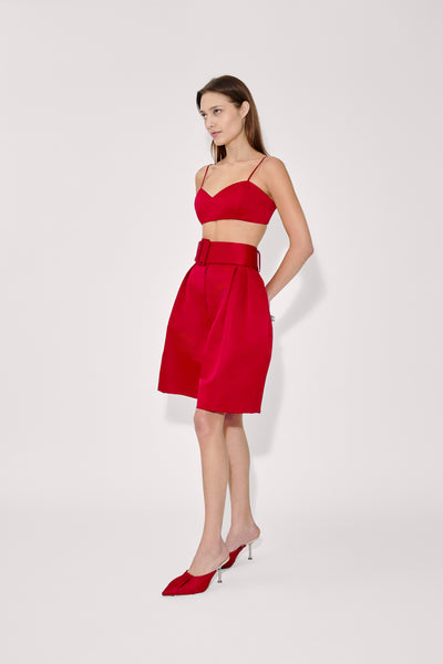 Belted Wide Shorts in Double Duchess Satin