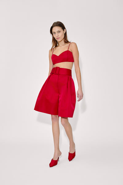 Belted Wide Shorts in Double Duchess Satin