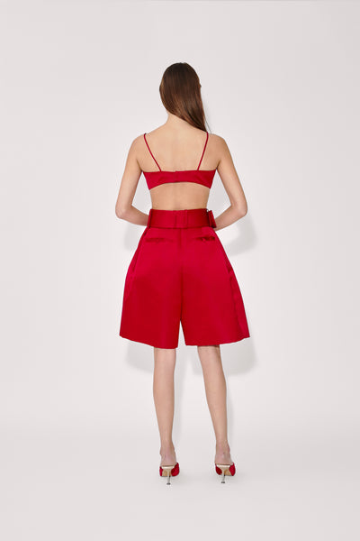 Belted Wide Shorts in Double Duchess Satin