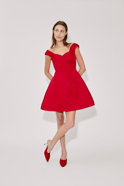 rosie assoulin red dress Halo Mini Dress in Double Duchess Satin Jamberry / 10