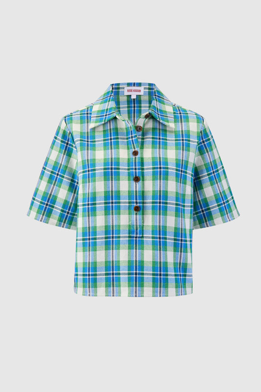 Rugby Top in Patio Plaid Woven Cotton