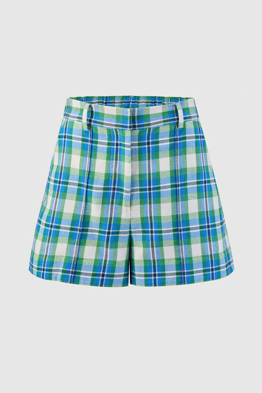 Pin Tuck Short in Patio Plaid Woven Cotton
