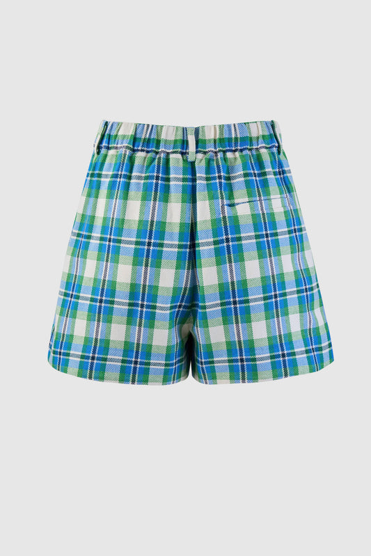 Pin Tuck Short in Patio Plaid Woven Cotton