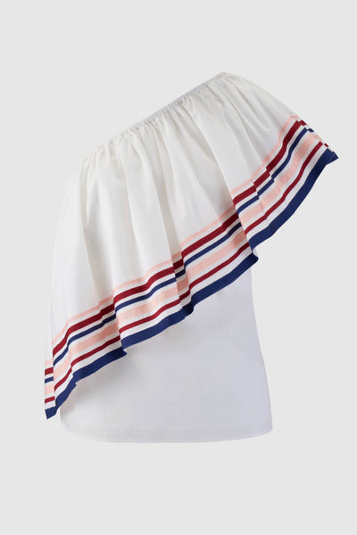 Ribbon Wedge Top in Cotton Poplin