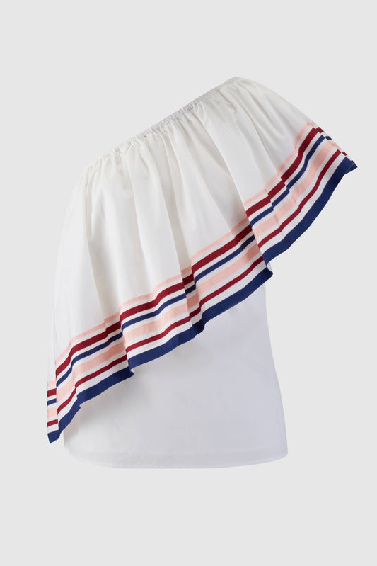 Ribbon Wedge Top in Cotton Poplin