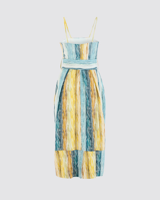 Artichoke Dress w/ Belt in Stripe Twill