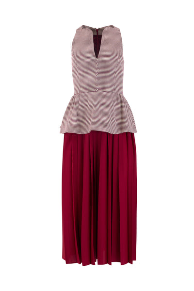 Long Peplum Dress in Micro Houndstooth