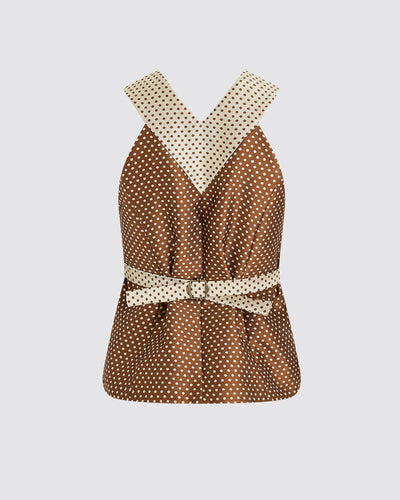 Flying V Vest in Dot Jacquard Mikado