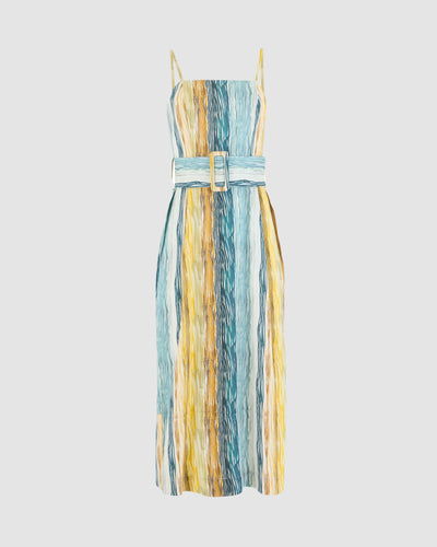 Artichoke Dress w/ Belt in Stripe Twill