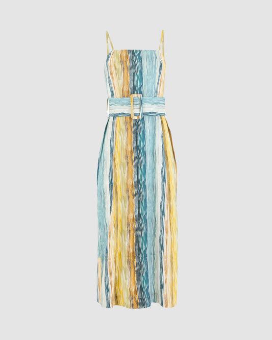 Artichoke Dress w/ Belt in Stripe Twill