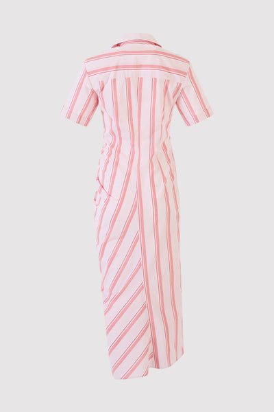 Gathered Ruffle Shirt Dress in Men's Shirting Red Stripe