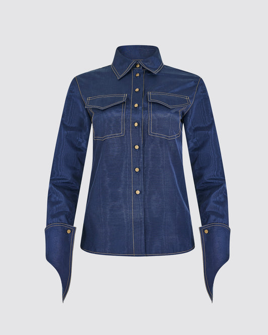 Nouveau Western Cuff Button Up in Ridged Moire