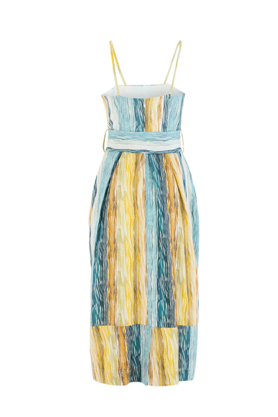 Artichoke Dress w/ Belt in Stripe Twill