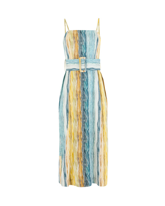 Artichoke Dress w/ Belt in Stripe Twill