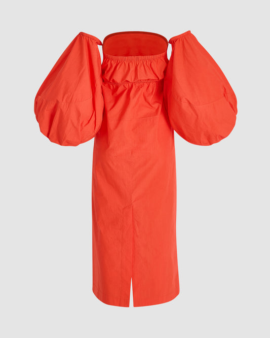 Balloon Sleeve Dress in Cotton Poplin
