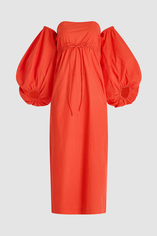 Balloon Sleeve Dress in Cotton Poplin