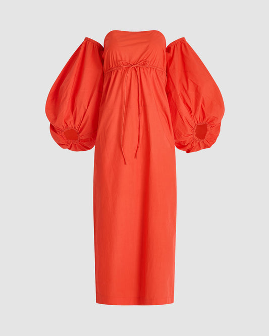 Balloon Sleeve Dress in Cotton Poplin