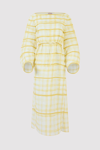 Ribbon Caftan Dress in Watercolor Gingham