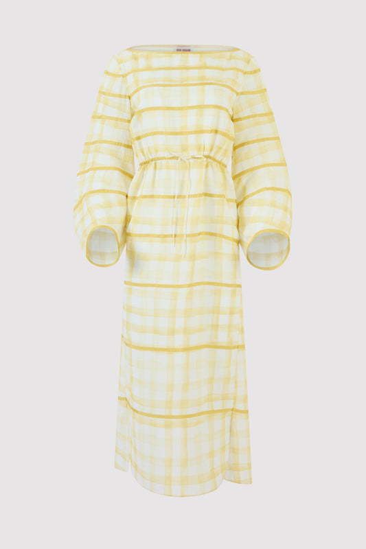 Ribbon Caftan Dress in Watercolor Gingham