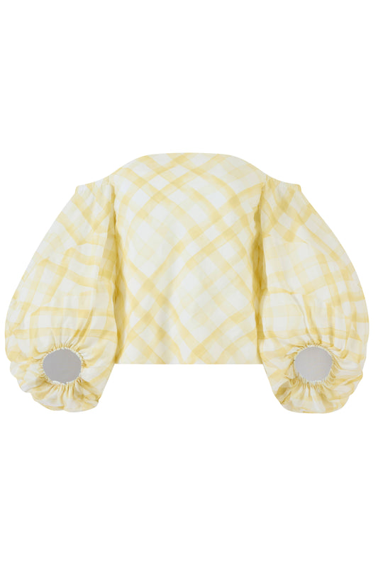 Balloon Sleeve Top in Watercolor Gingham on Lyocell Linen