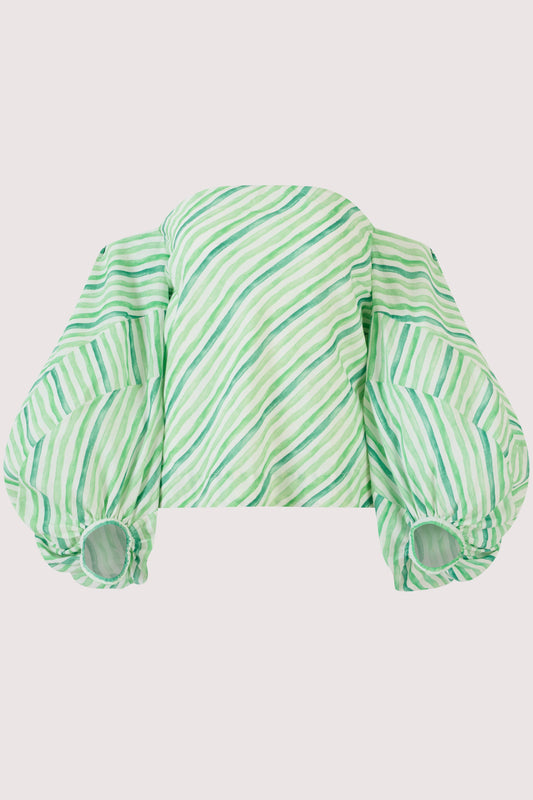 Balloon Sleeve Top in Watercolor Stripe Linen