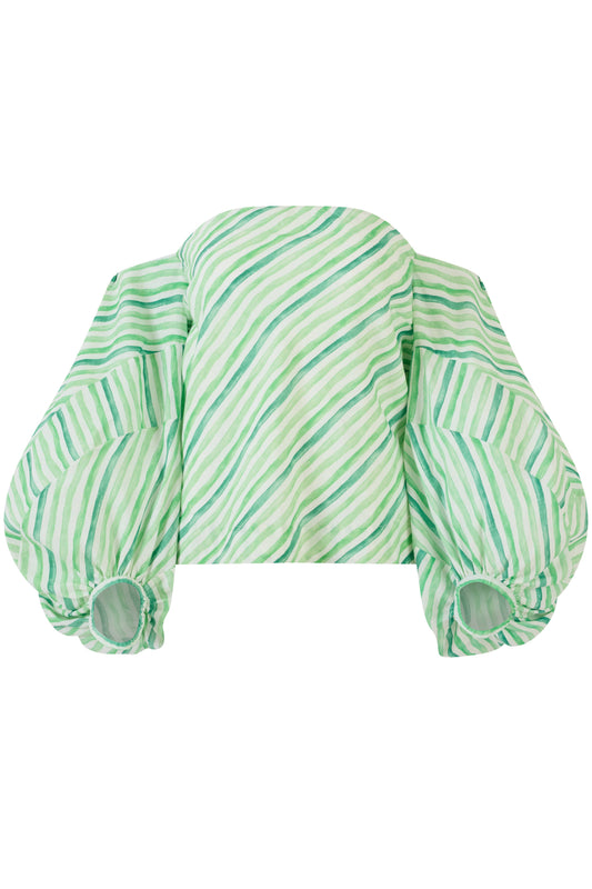 Balloon Sleeve Top in Watercolor Stripe Linen