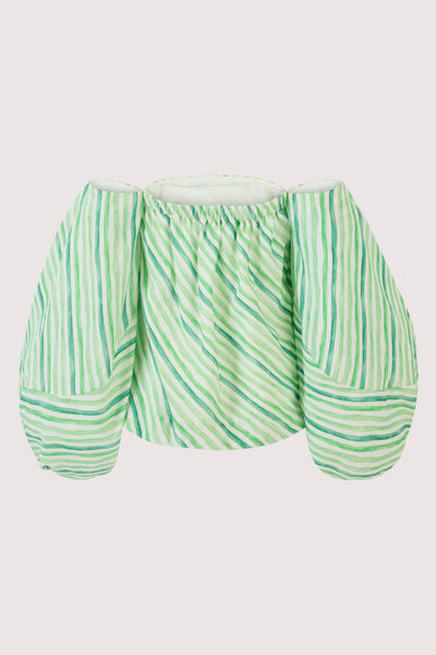 Balloon Sleeve Top in Watercolor Stripe Linen