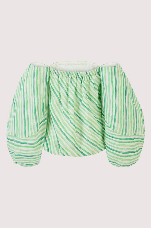 Balloon Sleeve Top in Watercolor Stripe Linen