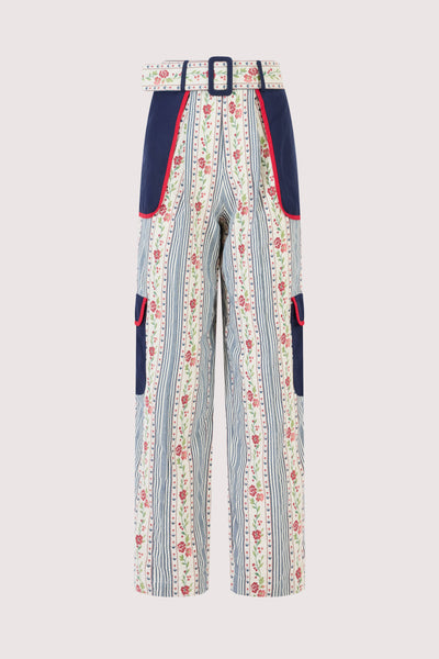 Belted Cargo Pants in Litchfield Floral Jacquard