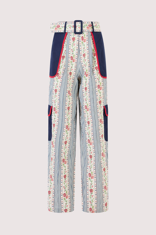 Belted Cargo Pants in Litchfield Floral Jacquard