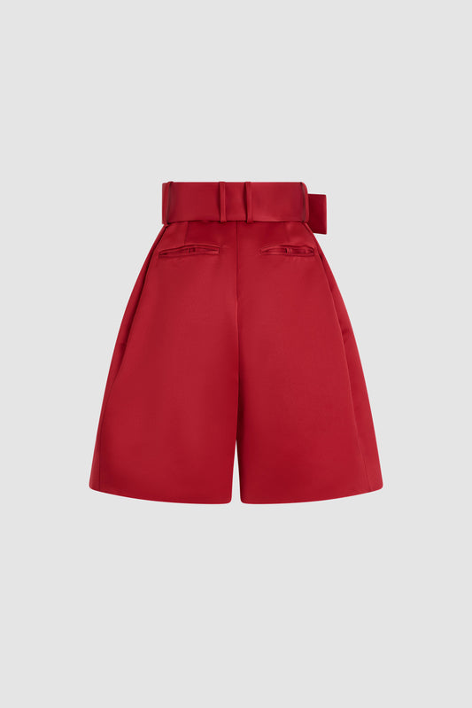 Belted Wide Shorts in Double Duchess Satin