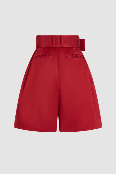 Belted Wide Shorts in Double Duchess Satin