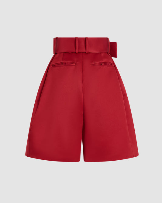 Belted Wide Shorts in Double Duchess Satin