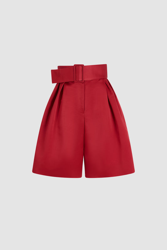 Belted Wide Shorts in Double Duchess Satin