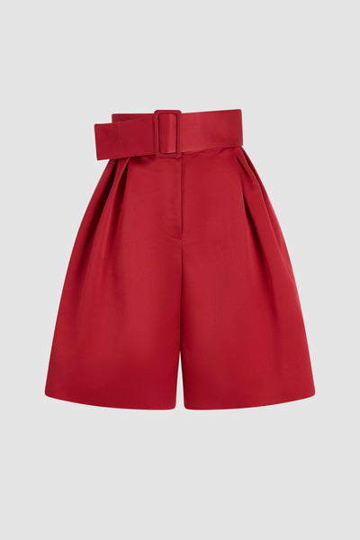 Belted Wide Shorts in Double Duchess Satin