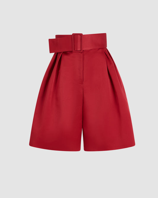 Belted Wide Shorts in Double Duchess Satin