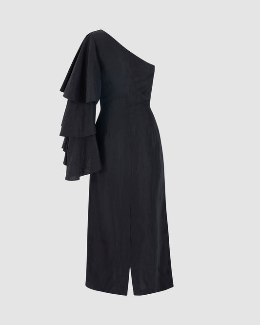 Bidi Bidi Bom Bom Tea Length Dress in Linen Viscose
