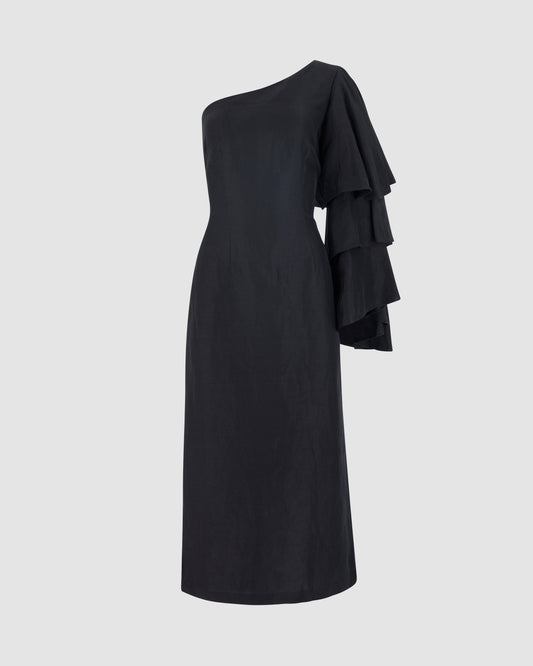 Bidi Bidi Bom Bom Tea Length Dress in Linen Viscose