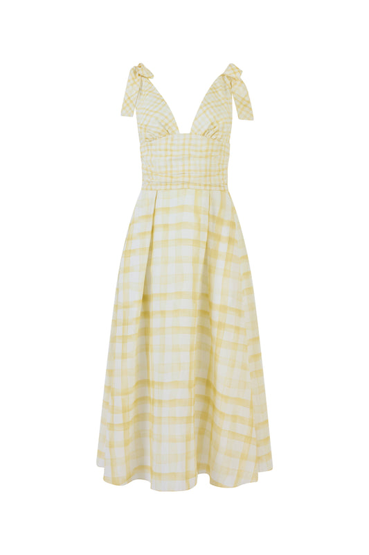 Bow Shoulder Dress in Watercolor Gingham