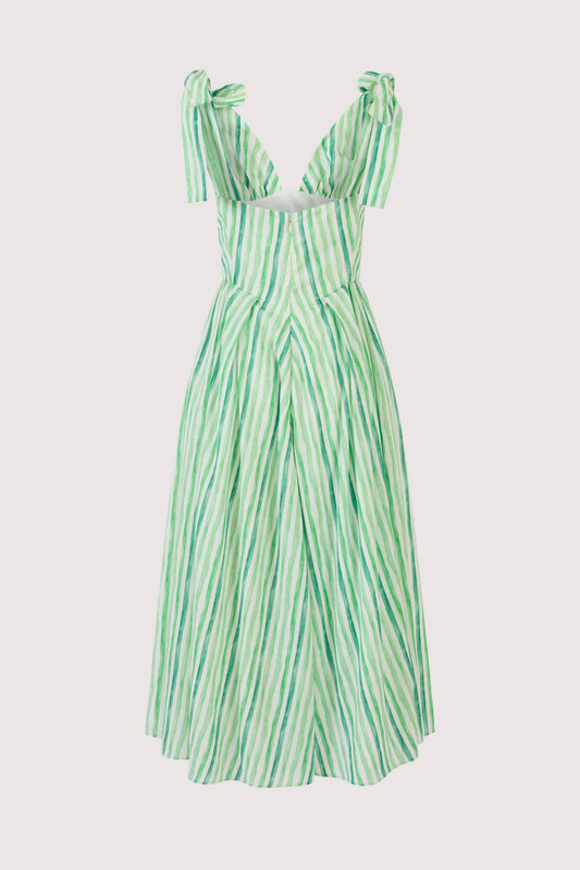 Bow Shoulder Dress in Watercolor Stripe Linen Rosie Assoulin Bow Shoulder Dress in Watercolor Stripe Linen Rosie Assoulin