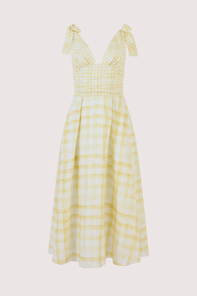 Bow Shoulder Dress in Watercolor Gingham