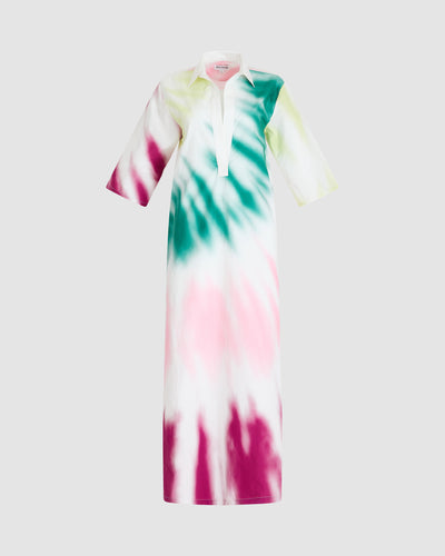 Caftan Dress in Tie-Dye Cotton Poplin