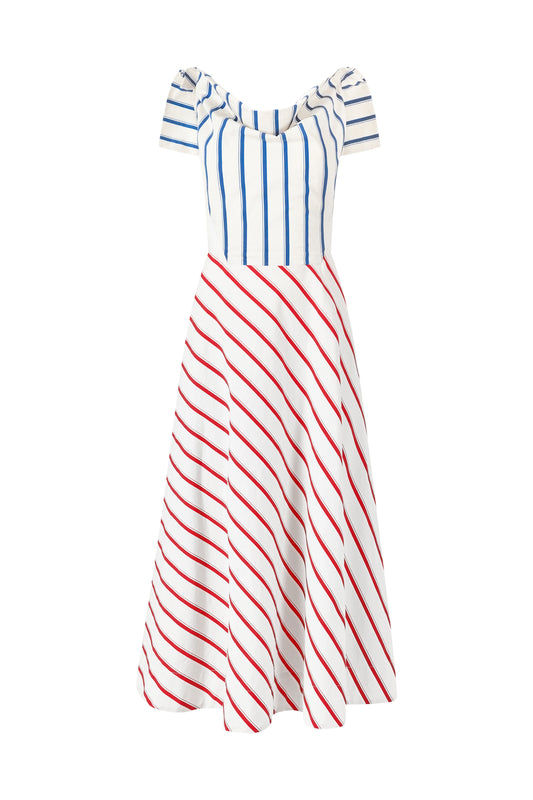 Cowl V Dress in Coastal Stripe Cotton Rosie Assoulin Cowl V Dress in Coastal Stripe Cotton Rosie Assoulin