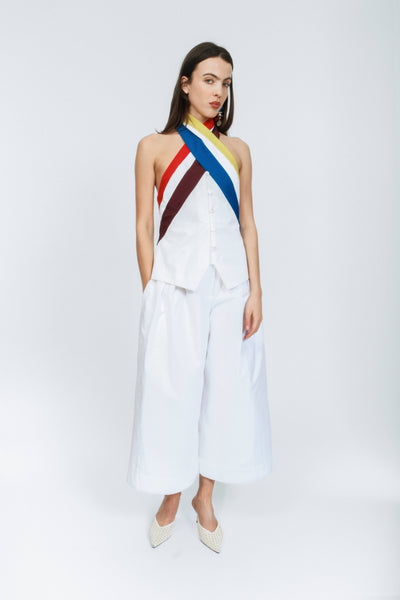 Twisted Halter Top in Heavy Cotton Poplin
