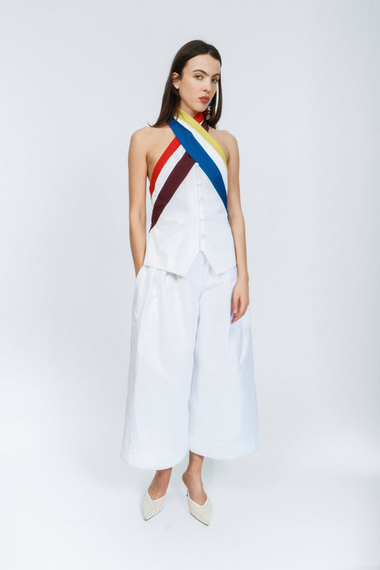 Twisted Halter Top in Heavy Cotton Poplin